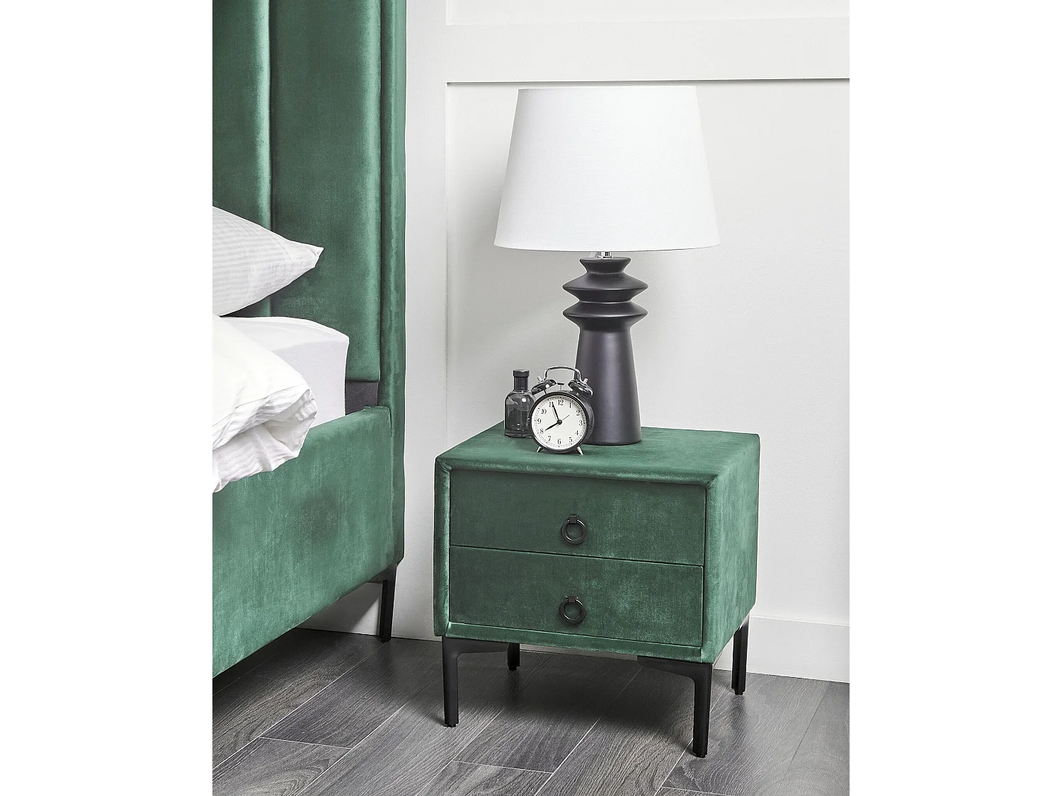 Table de nuit à 2 tiroirs SEZANNE Velours Vert foncé