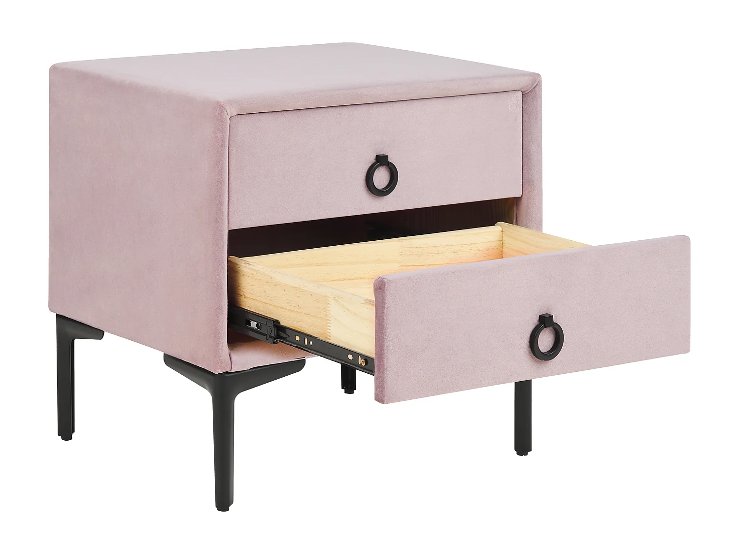 Table de nuit à 2 tiroirs SEZANNE Velours Rose