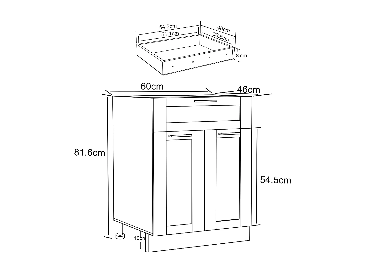 Kitchen furniture cabinet Colura White / Anthracite H. 82 x W. 60 x D. 46 cm