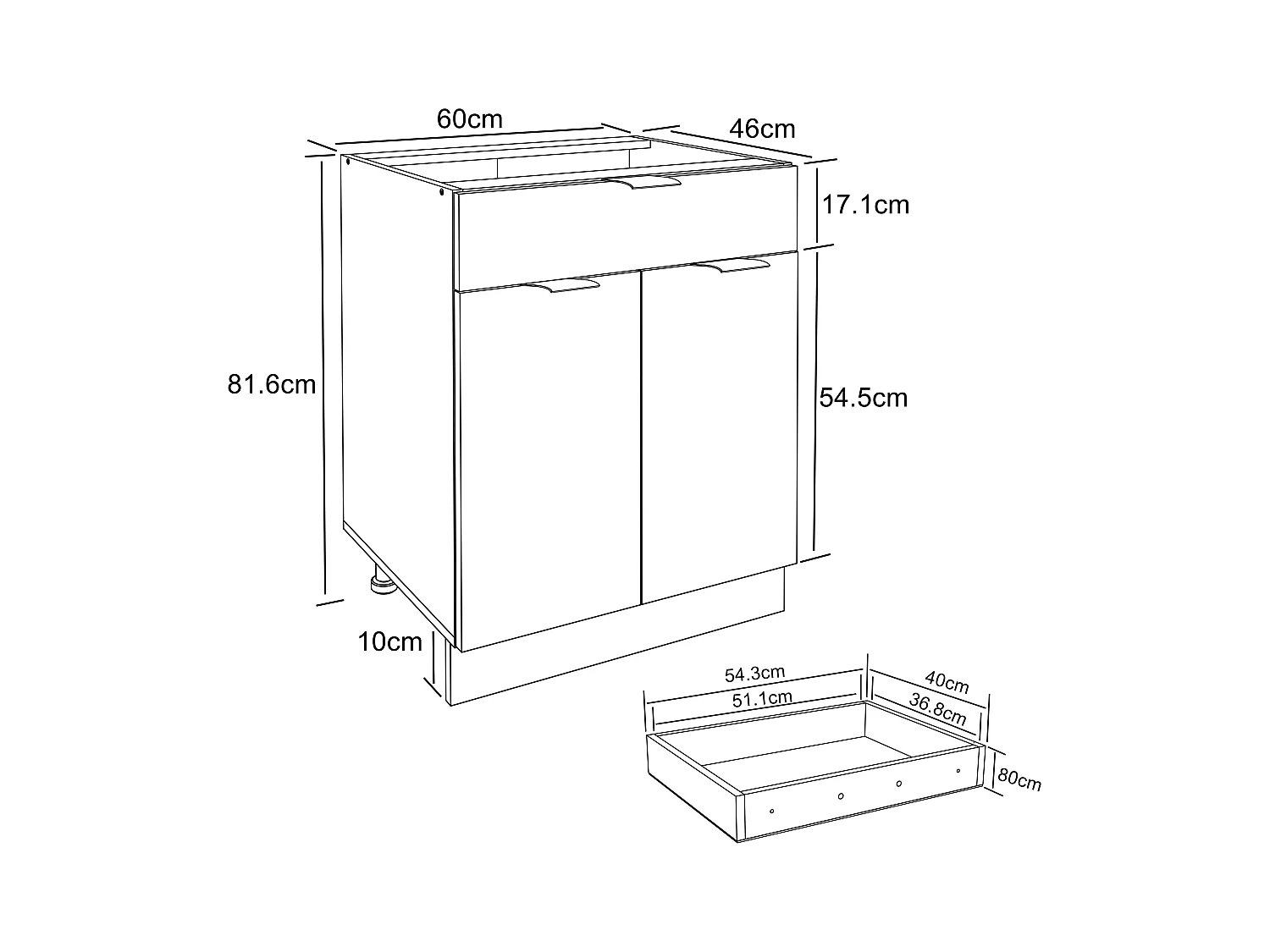 Küchenschrank B60 cm Unterschrank Schublade Fasola