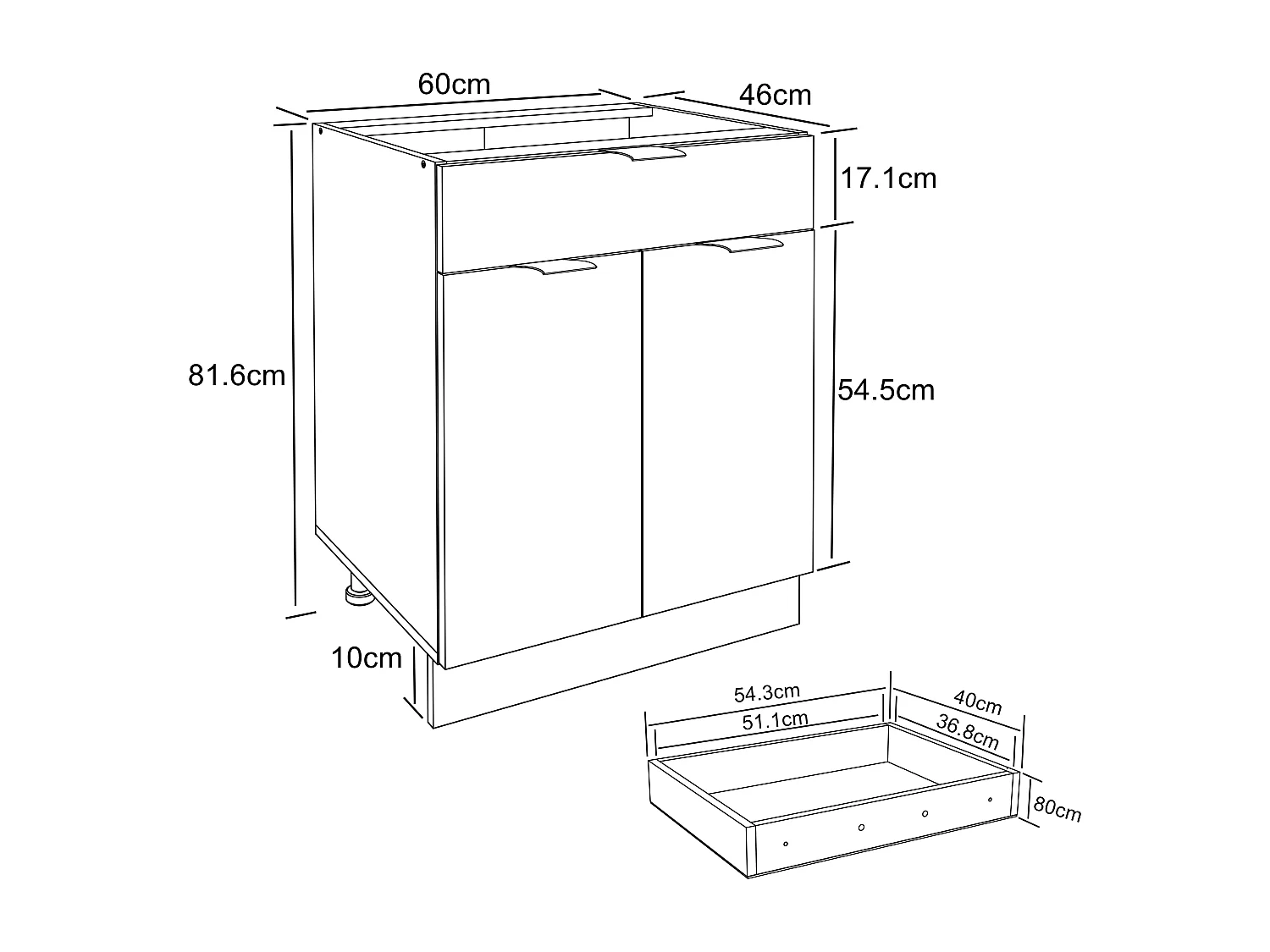 Kitchen furniture cabinet Fasola White / Anthracite H. 82 x W. 60 x D. 46 cm