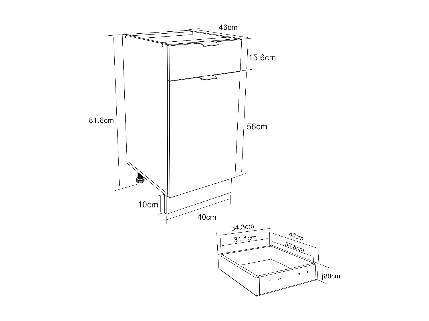 Küchenschrank 40 cm Unterschrank Schublade Fasola