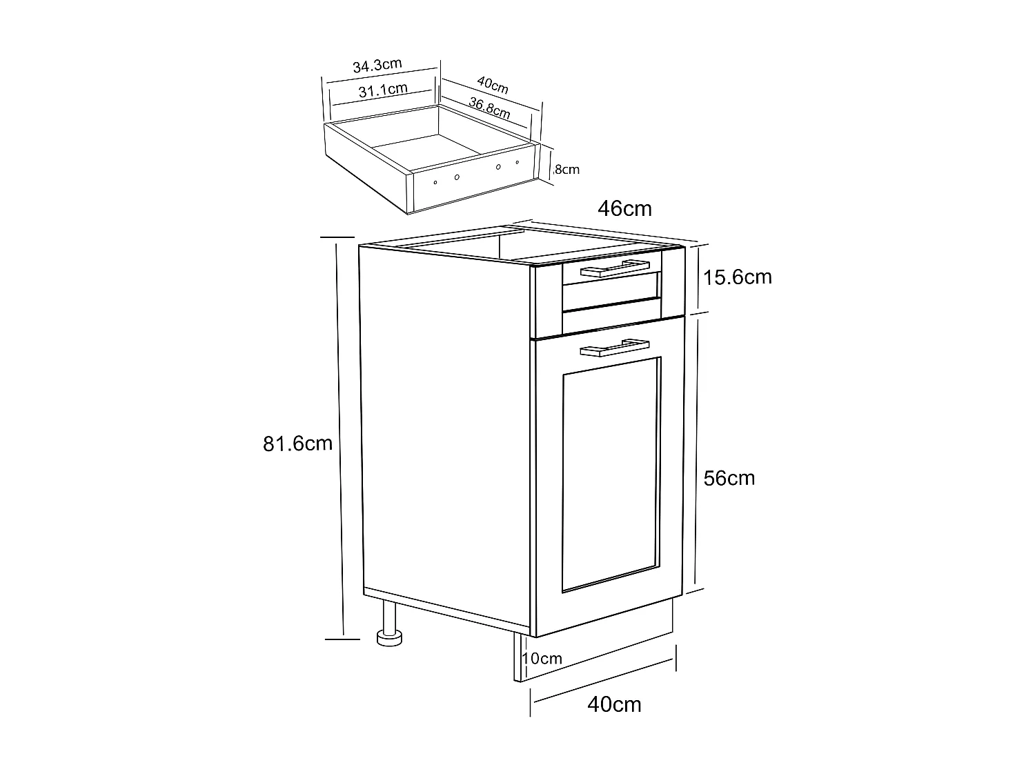 Kitchen furniture cabinet Colura White H. 82 x W. 40 x D. 46 cm