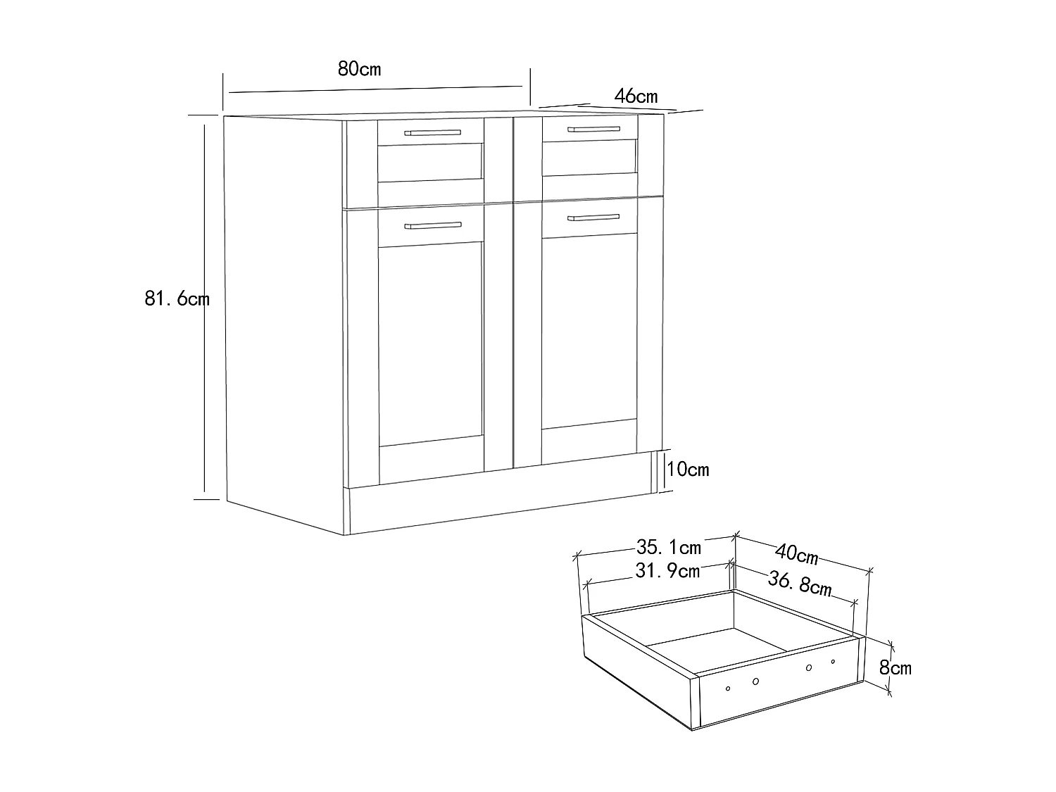 Küchenschrank 80 cm Unterschrank Schublade Colura
