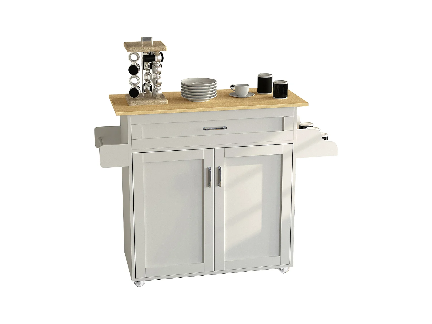 Kitchen furniture serving trolley Pastano White / Honey oak H. 89 x W. 114 x D. 39 cm