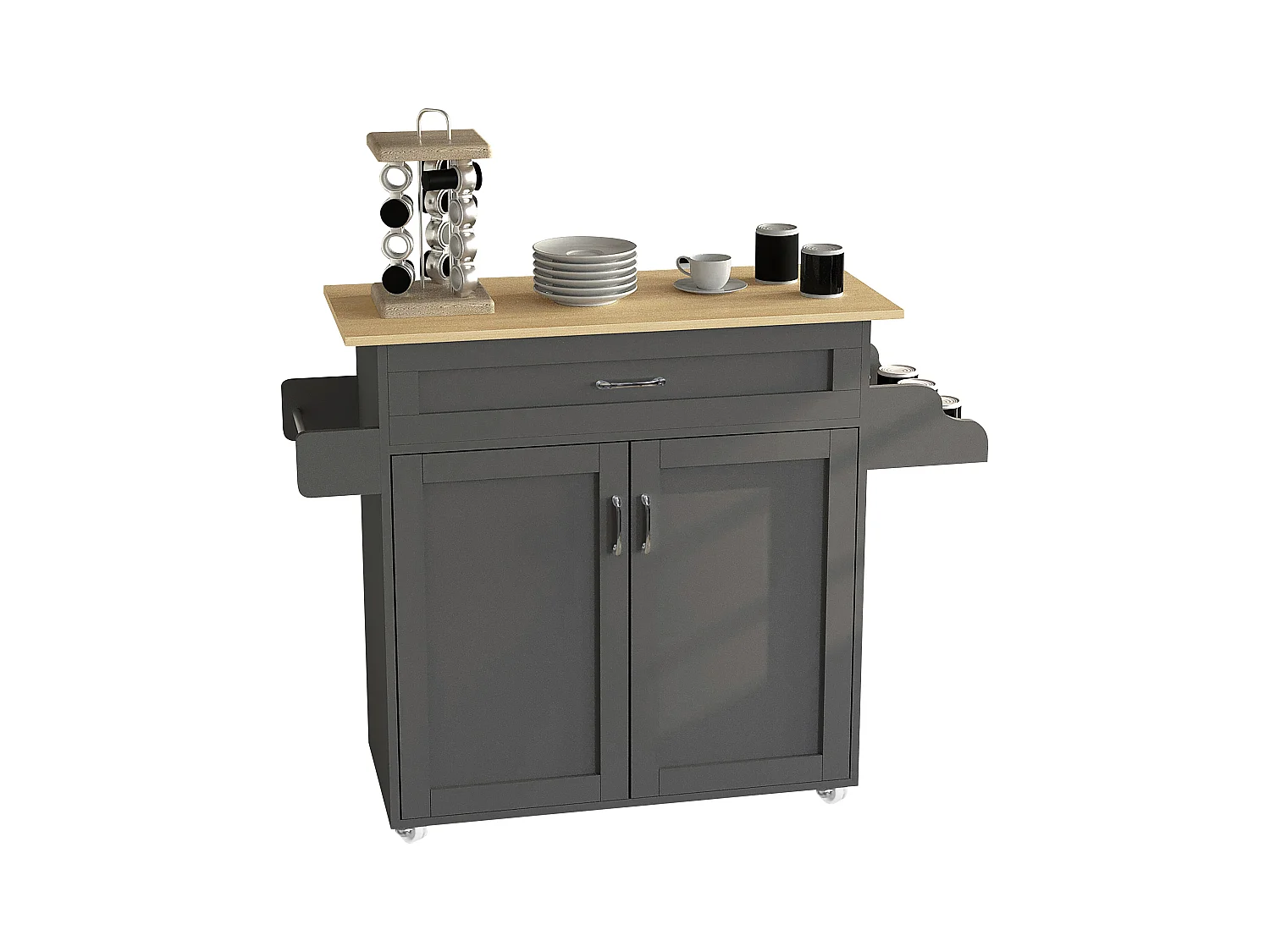 VCM Chariot de cuisine en bois Chariot de service Tablette roulante Roulettes Tiroir Pastano