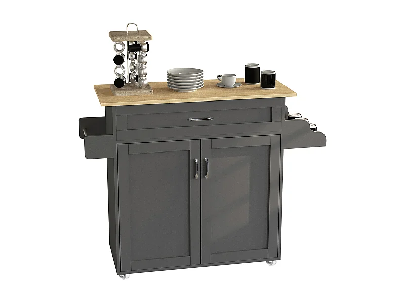 Kitchen furniture serving trolley Pastano Anthracite / honey oak H. 89 x W. 114 x D. 39 cm