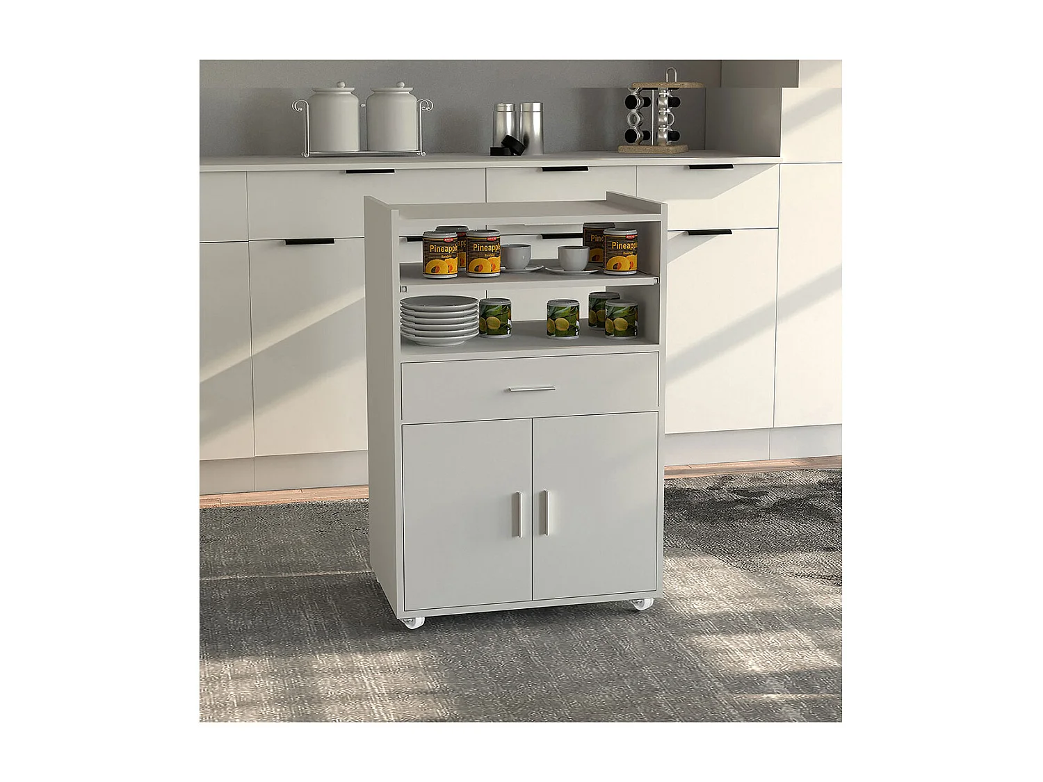 Kitchen furniture serving trolley Kiola White H. 92 x W. 59 x D. 40 cm