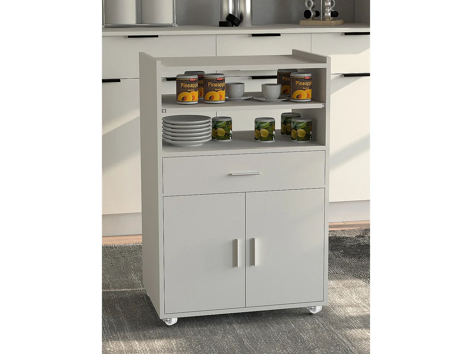 Kitchen furniture serving trolley Kiola White H. 92 x W. 59 x D. 40 cm