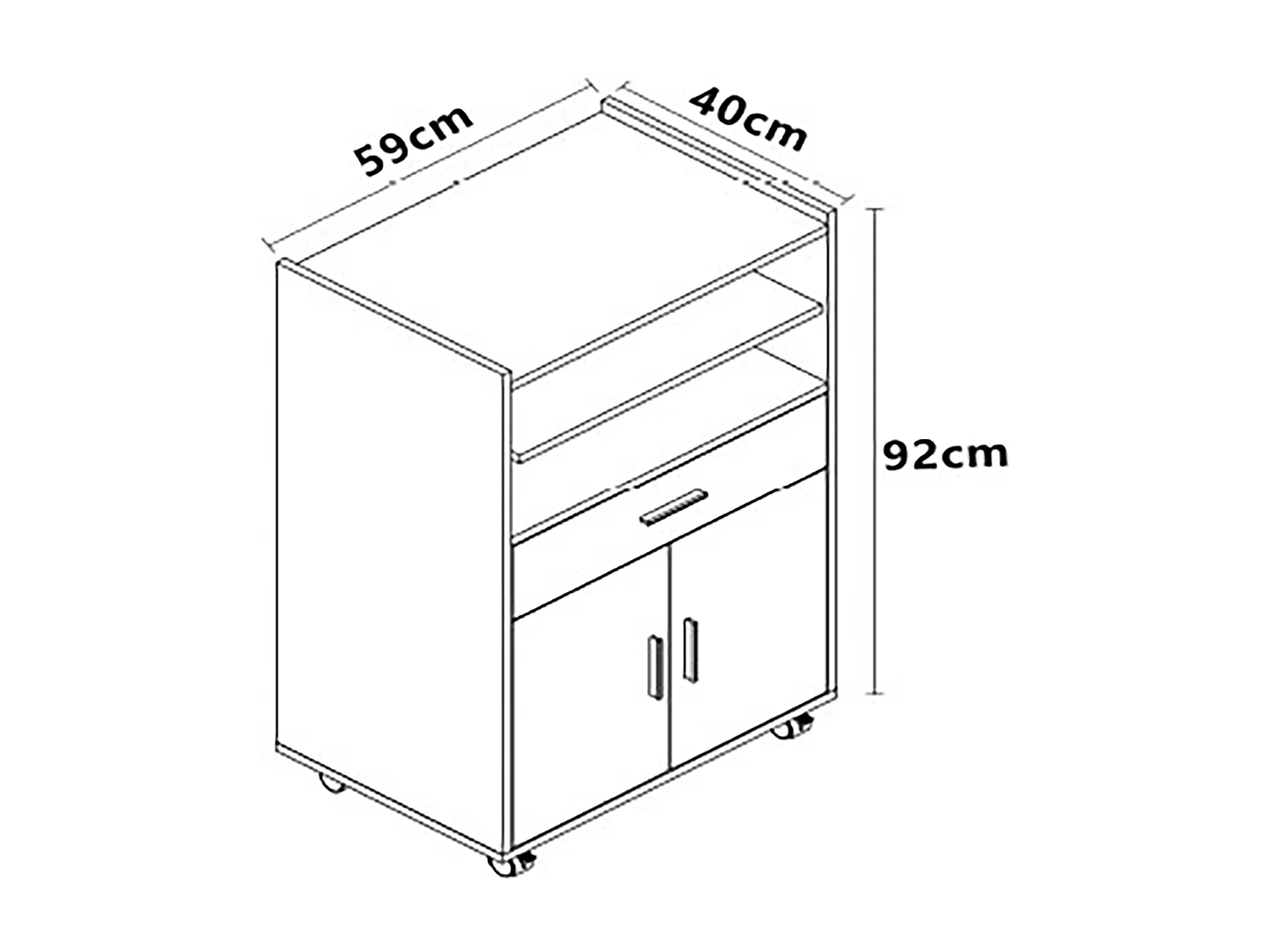 Kitchen furniture serving trolley Kiola White H. 92 x W. 59 x D. 40 cm