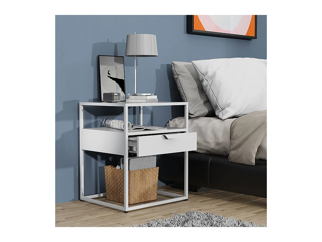 bedside table Flokas White H. 55 x W. 45 x D. 40 cm