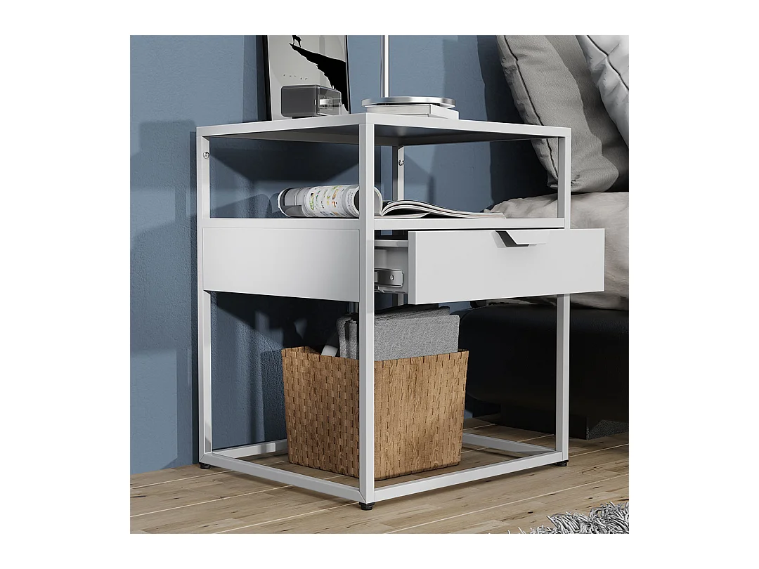 bedside table Flokas White H. 55 x W. 45 x D. 40 cm