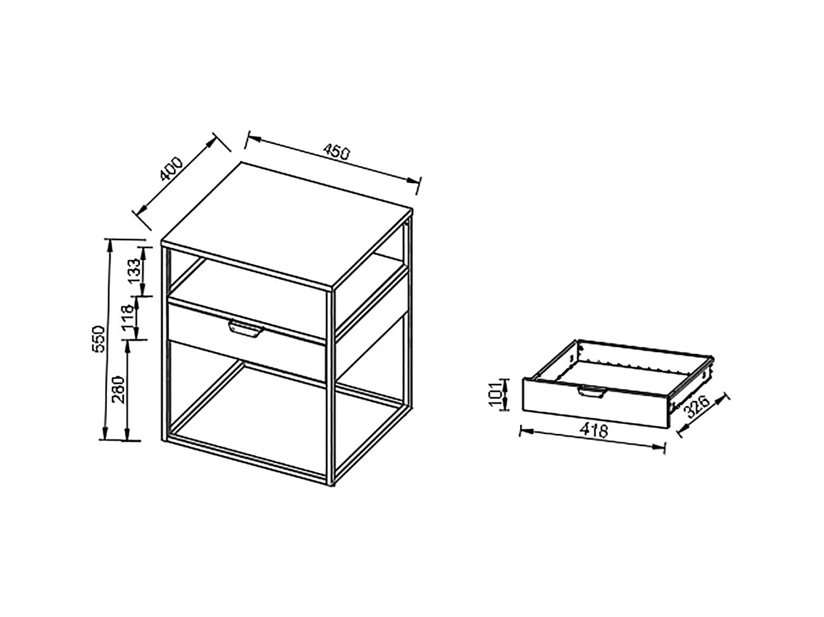 bedside table Flokas White H. 55 x W. 45 x D. 40 cm