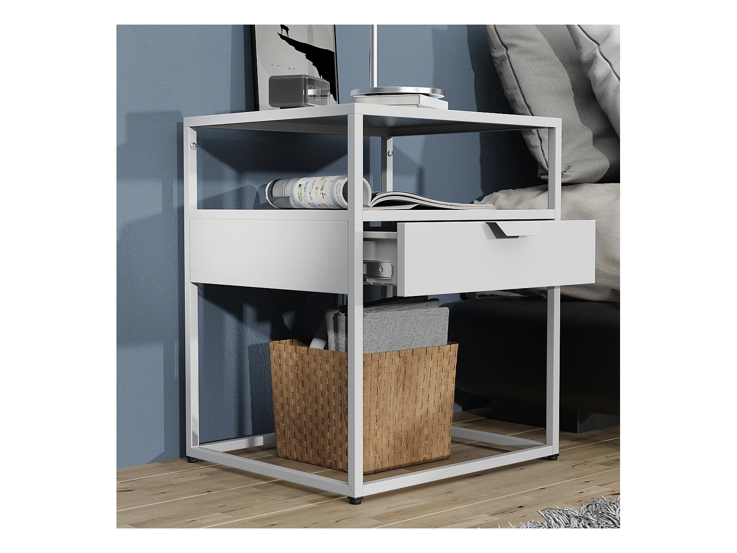 bedside table Flokas White H. 55 x W. 45 x D. 40 cm