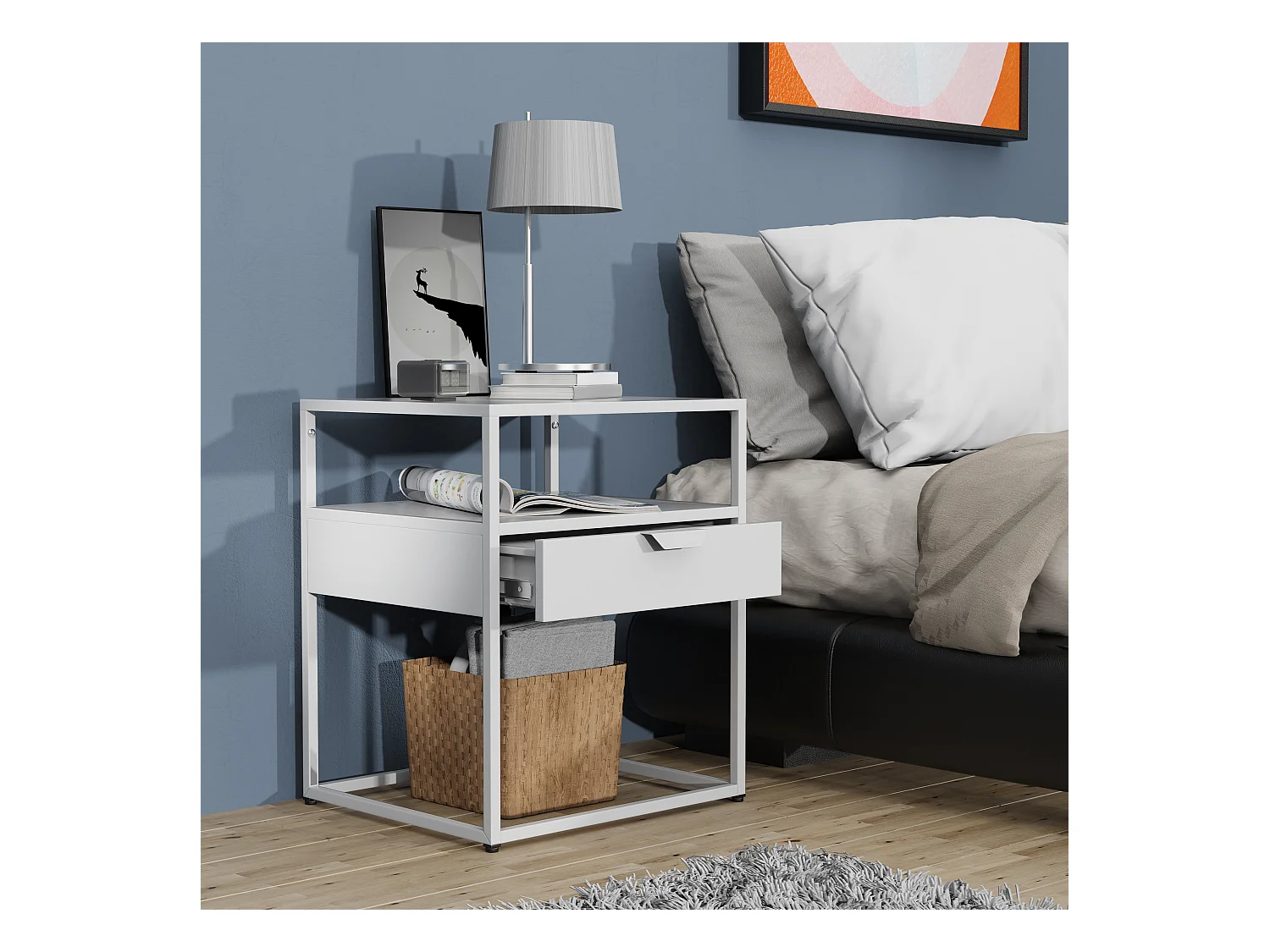bedside table Flokas White H. 55 x W. 45 x D. 40 cm