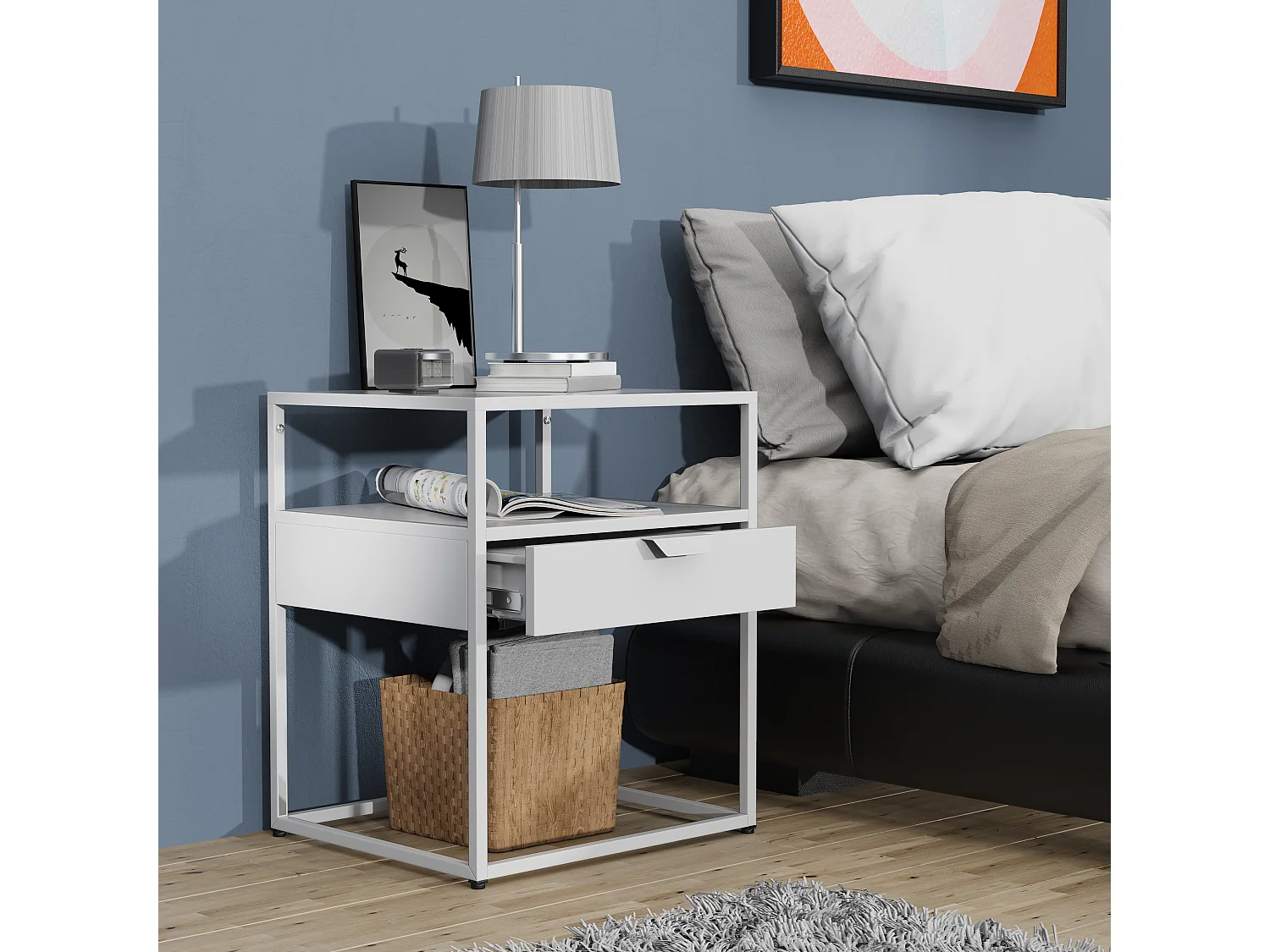 bedside table Flokas White H. 55 x W. 45 x D. 40 cm