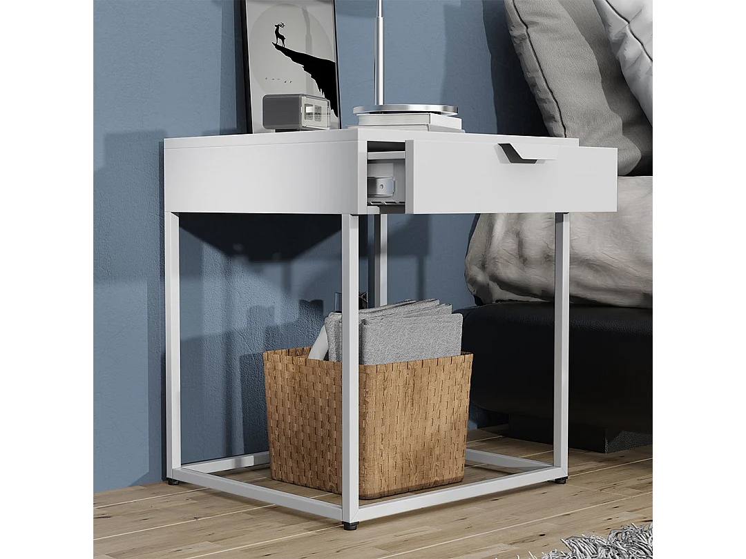 bedside table Flokas White H. 50 x W. 43 x D. 41 cm