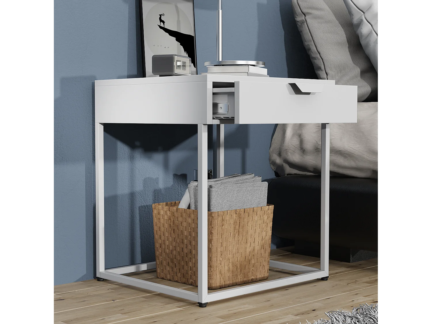 bedside table Flokas White H. 50 x W. 43 x D. 41 cm