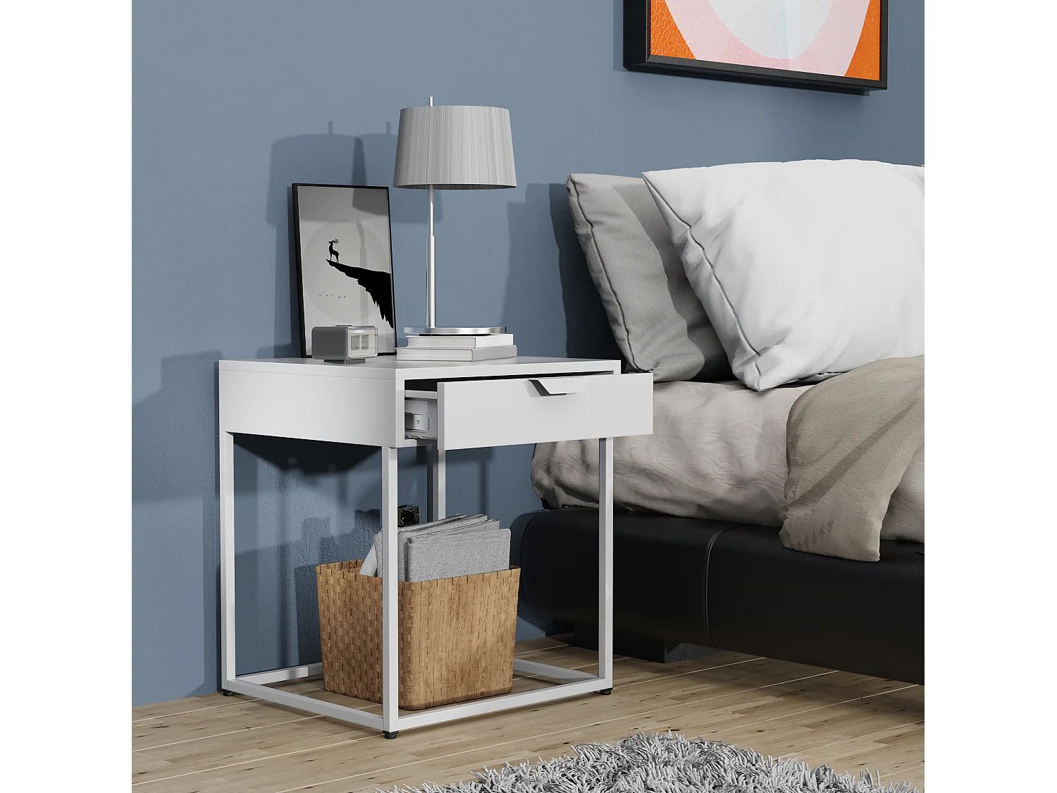 bedside table Flokas White H. 50 x W. 43 x D. 41 cm