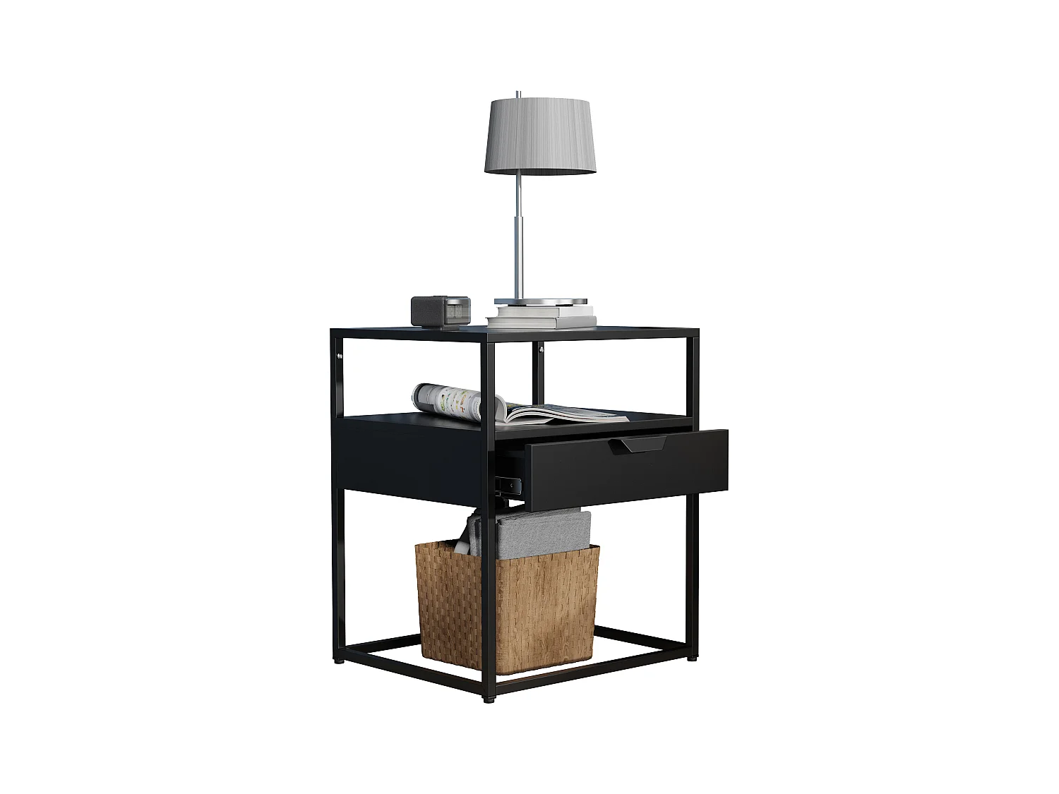 bedside table Flokas Black H. 55 x W. 45 x D. 40 cm