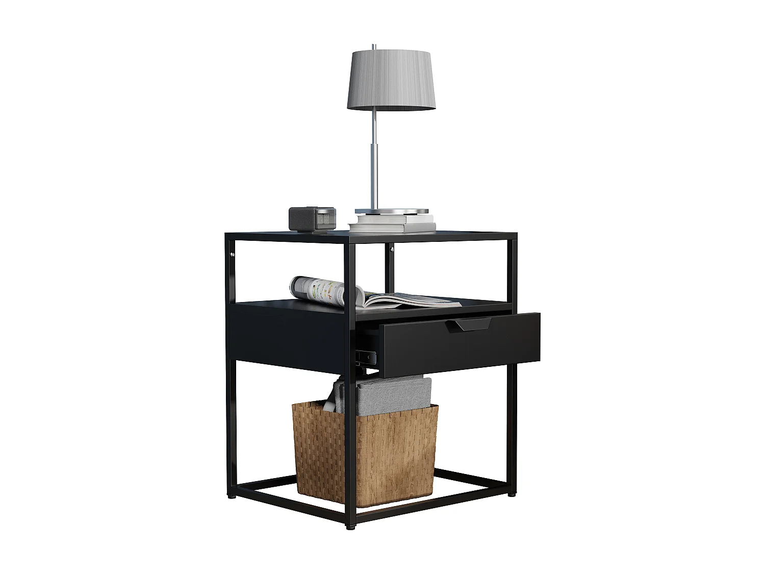 bedside table Flokas Black H. 55 x W. 45 x D. 40 cm
