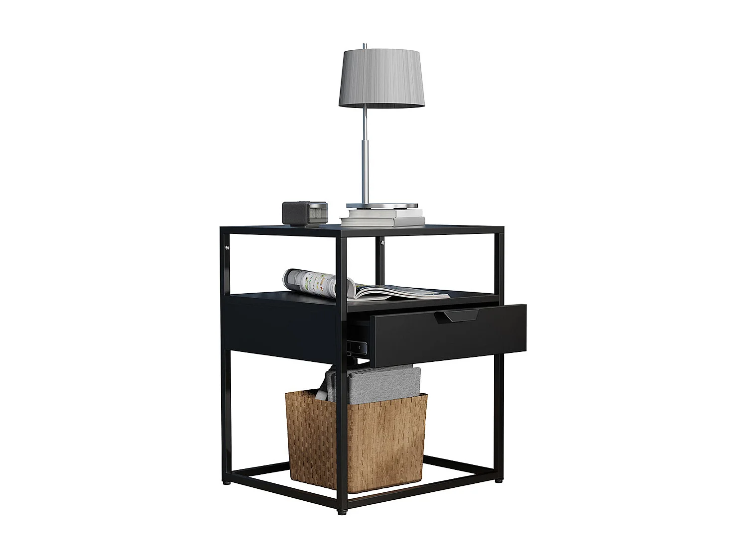 bedside table Flokas Black H. 55 x W. 45 x D. 40 cm