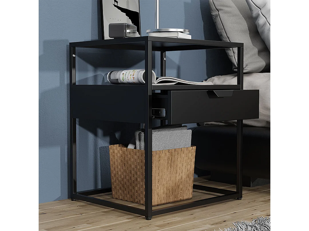 bedside table Flokas Black H. 55 x W. 45 x D. 40 cm