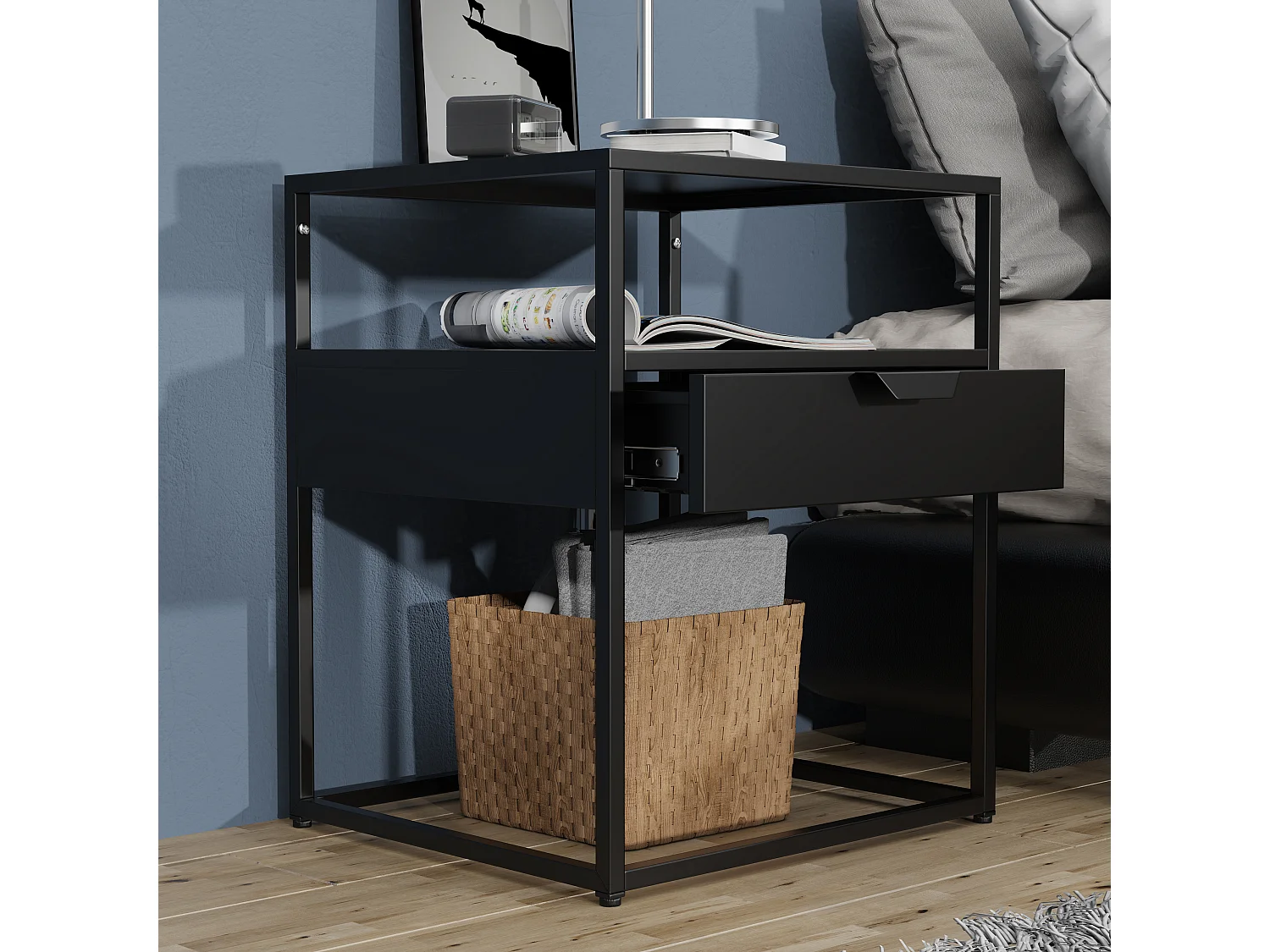 bedside table Flokas Black H. 55 x W. 45 x D. 40 cm