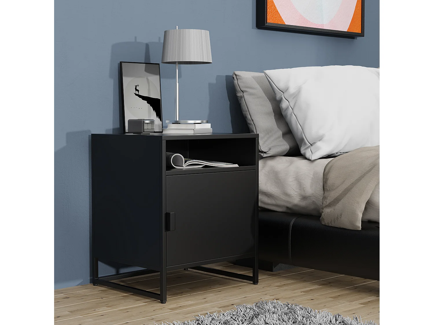 bedside table Flokas Black H. 55 x W. 45 x D. 40 cm