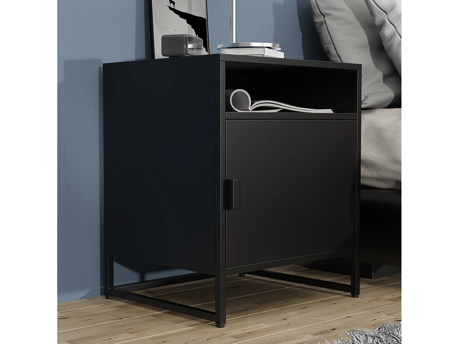 bedside table Flokas Black H. 55 x W. 45 x D. 40 cm