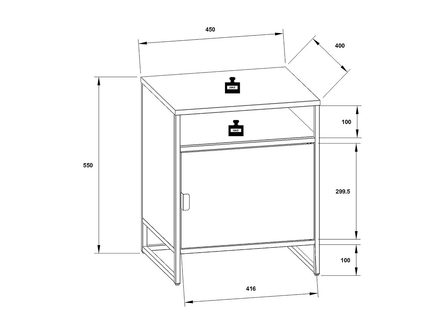 bedside table Flokas White H. 55 x W. 45 x D. 40 cm