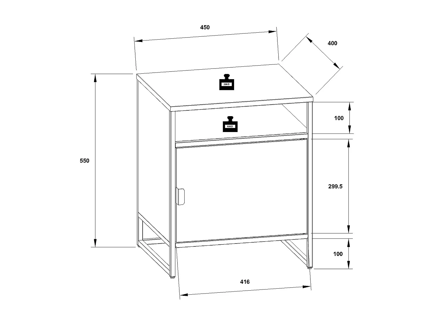 bedside table Flokas White H. 55 x W. 45 x D. 40 cm