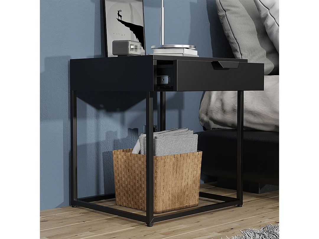 bedside table Flokas Black H. 50 x W. 43 x D. 41 cm