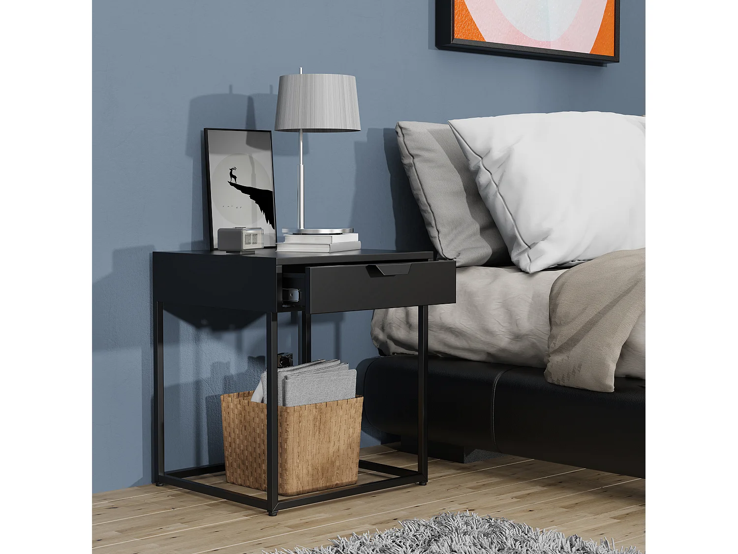 bedside table Flokas Black H. 50 x W. 43 x D. 41 cm
