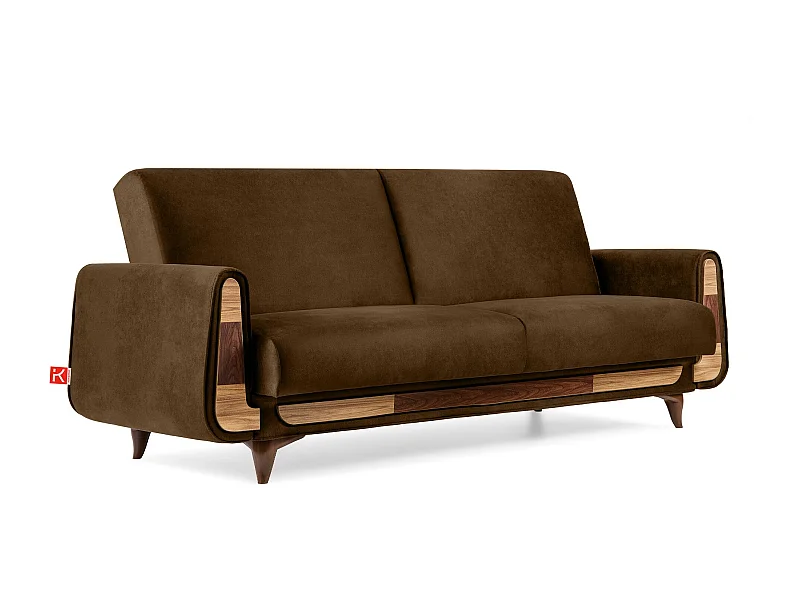 Schlafsofa GUSTAVO Schlafsofa - 3-Sitzer - Wildleder Stoff - Hellbraun