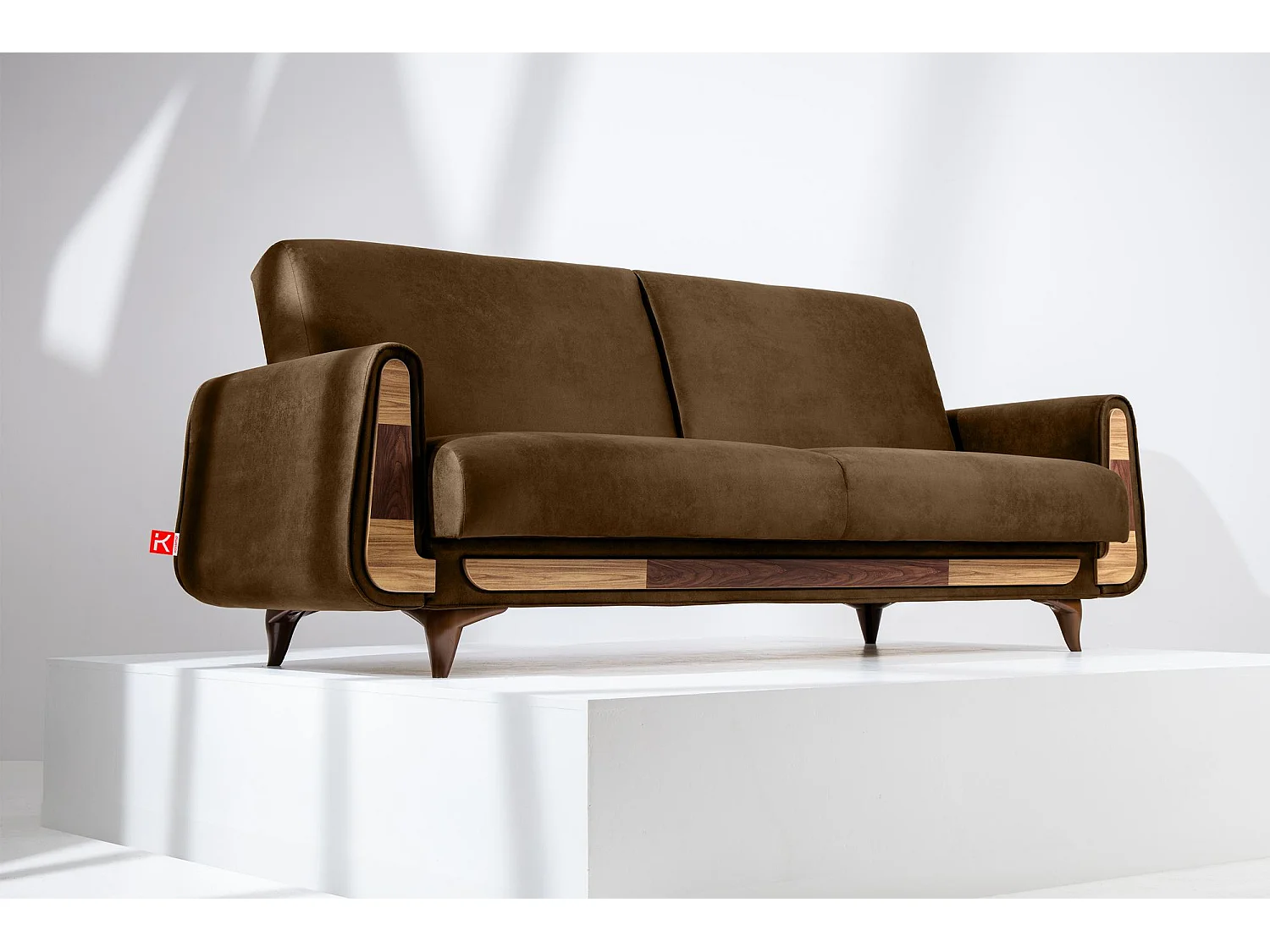 Canapé convertible GUSTAVO - 3 places - Tissu en daim - Marron clair