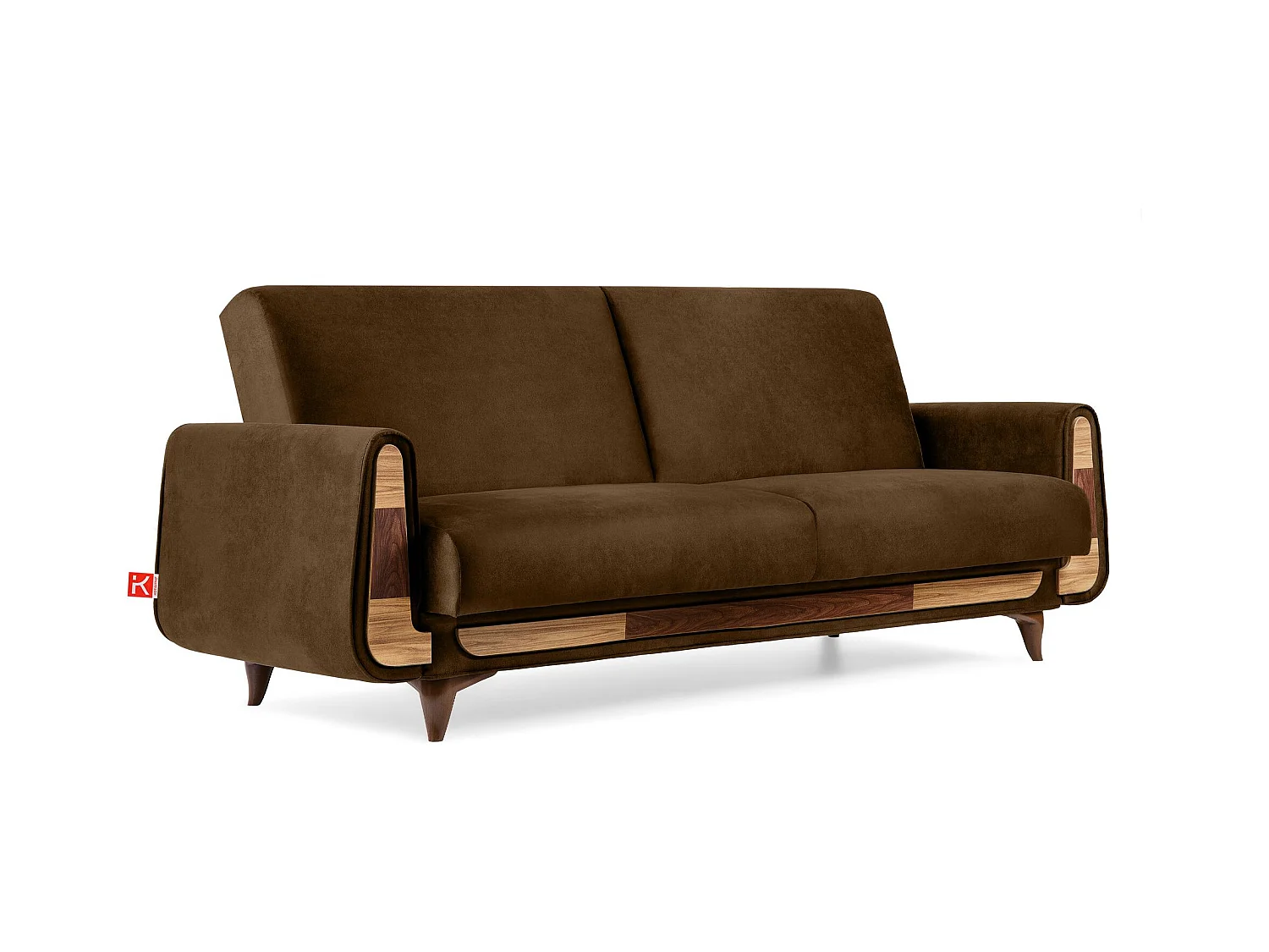 Canapé convertible GUSTAVO - 3 places - Tissu en daim - Marron clair