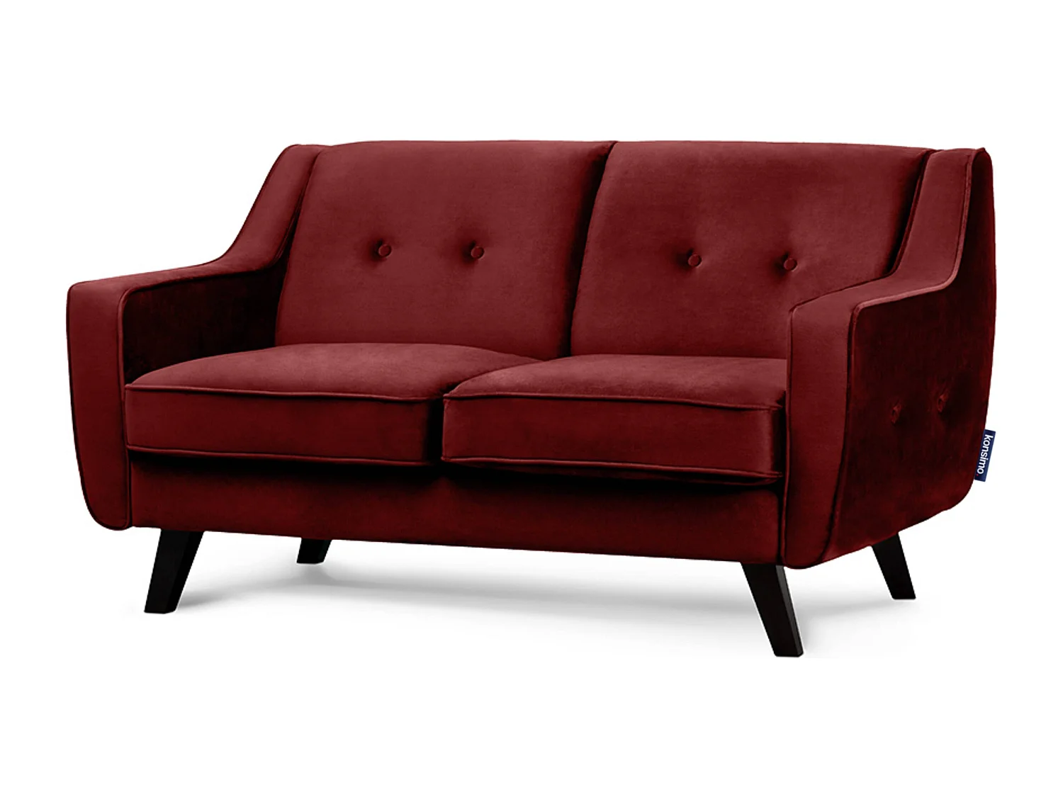 Sofa - 2 Sitzer im zeitlosen Design - Velours-Bezug - rotweinfarben - TERSO