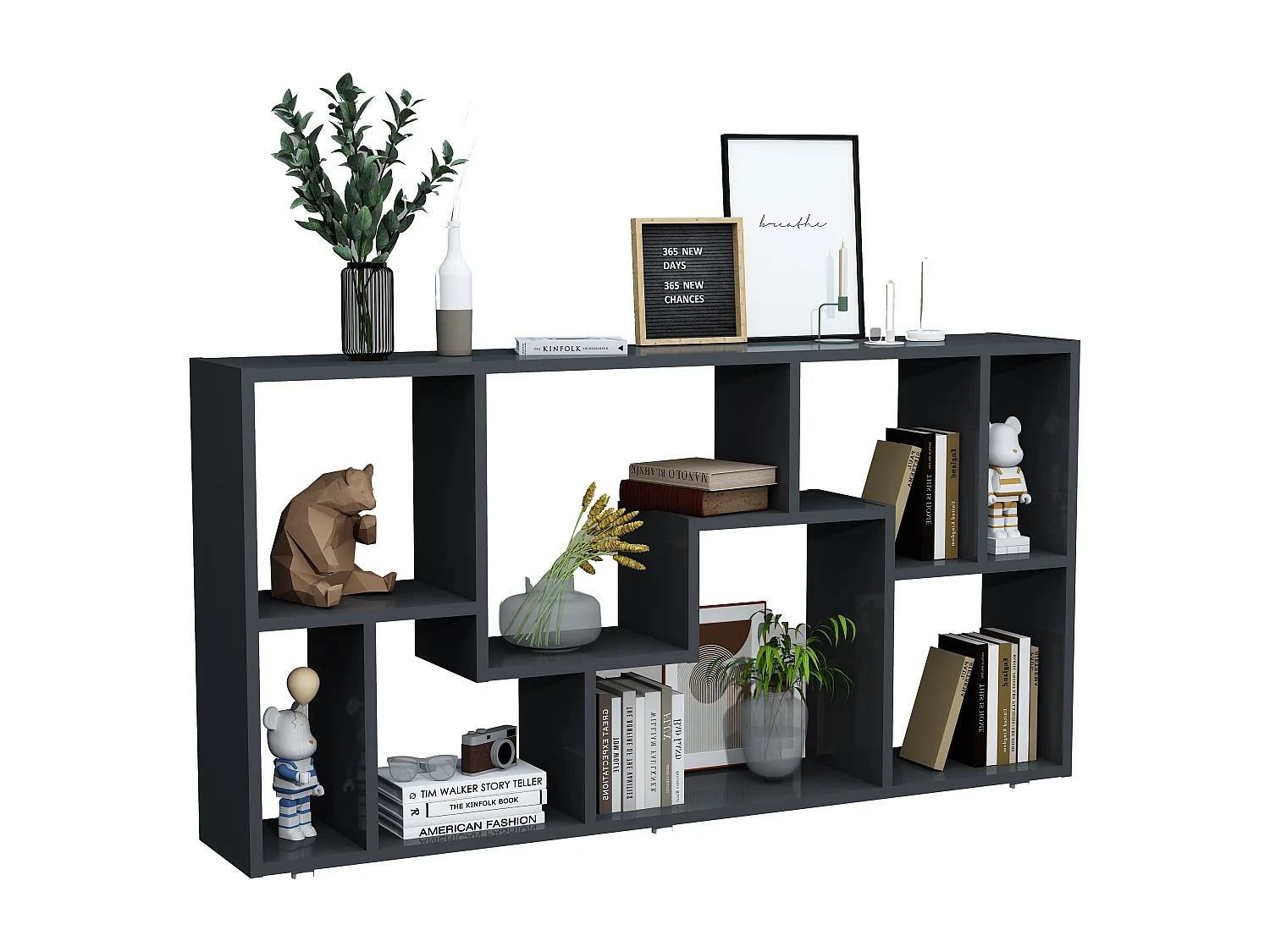 VCM Estante de prateleira de madeira Media Shelf Storage Room Divider Decoração Prateleira Lanisa L (Antracite)