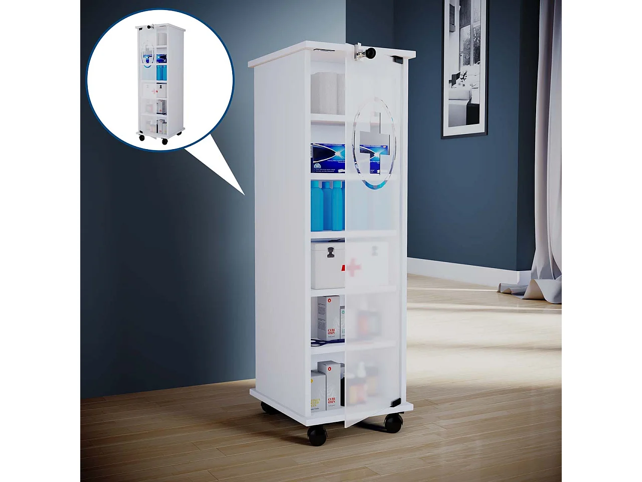 Medical cabinet Nilusa White H. 98 x W. 31 x D. 35 cm
