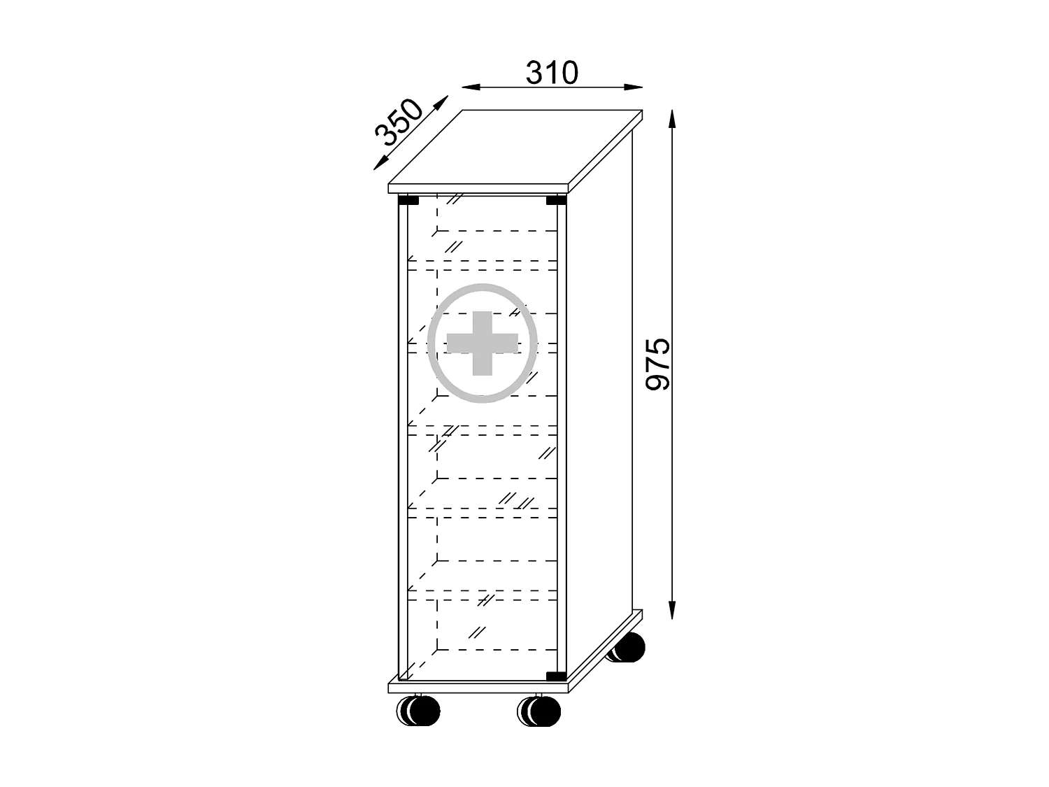 Medical cabinet Nilusa White H. 98 x W. 31 x D. 35 cm