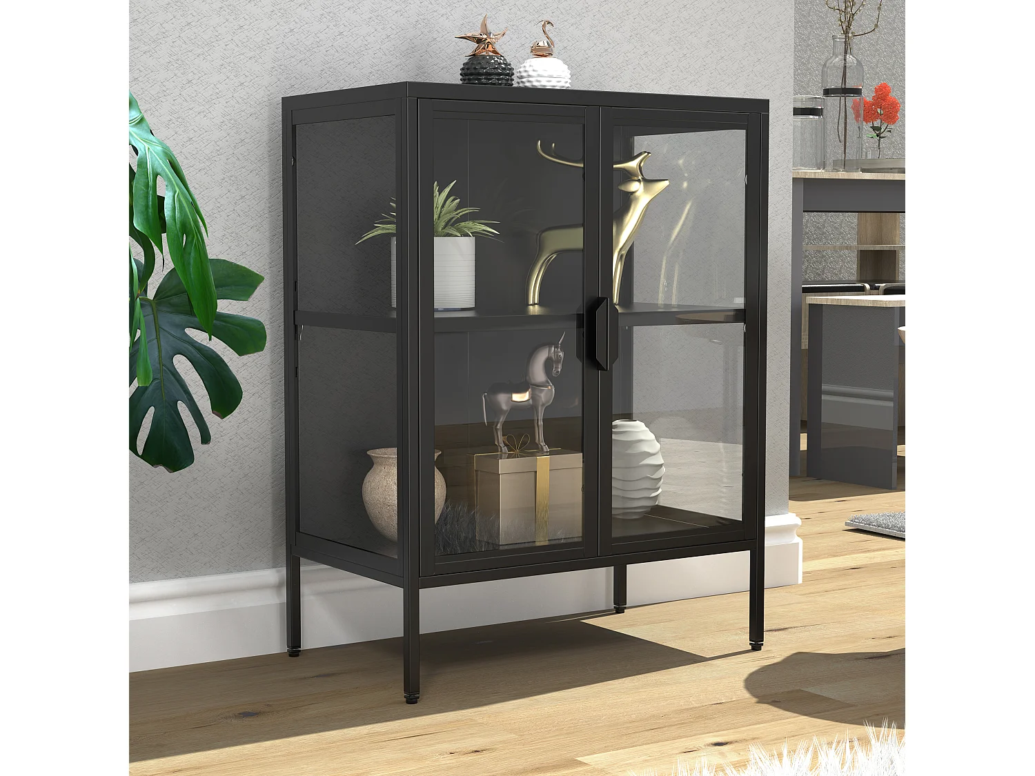Stalen glazen showcase Floka S