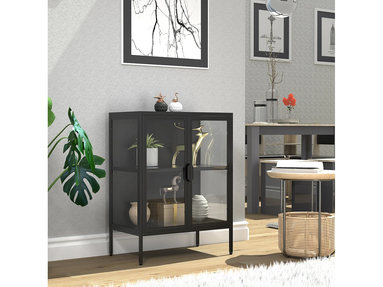 Stalen glazen showcase Floka S