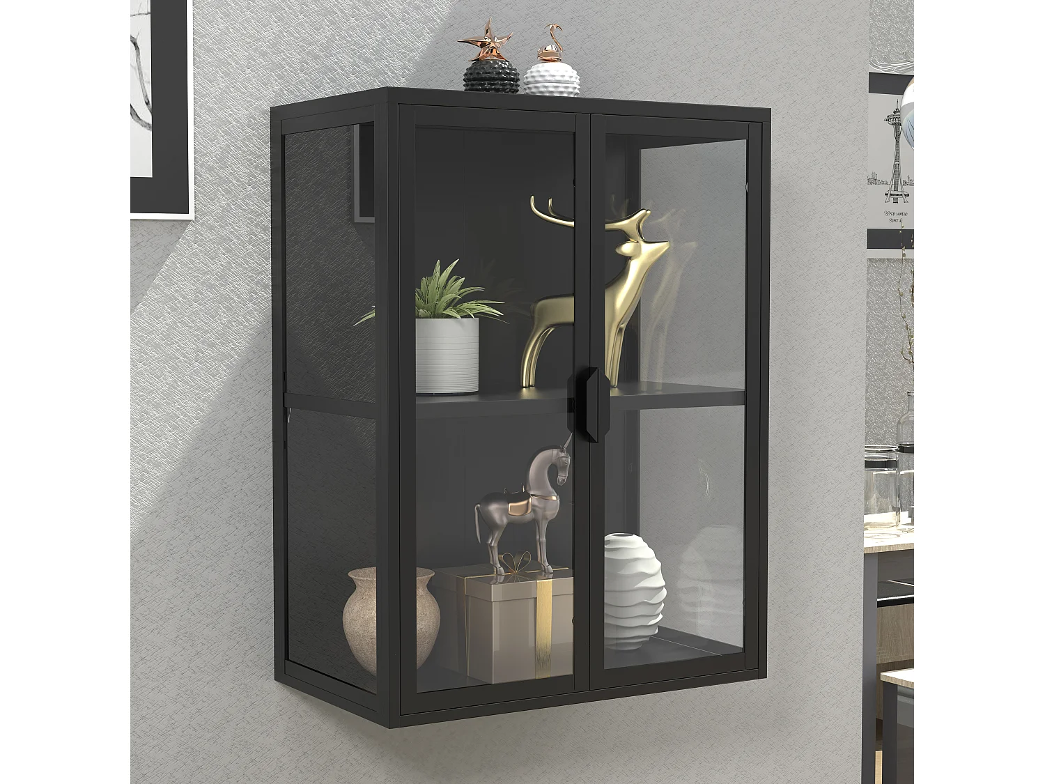 Stahl Wandvitrine Hängevitrine Vitrine Glas Flokas