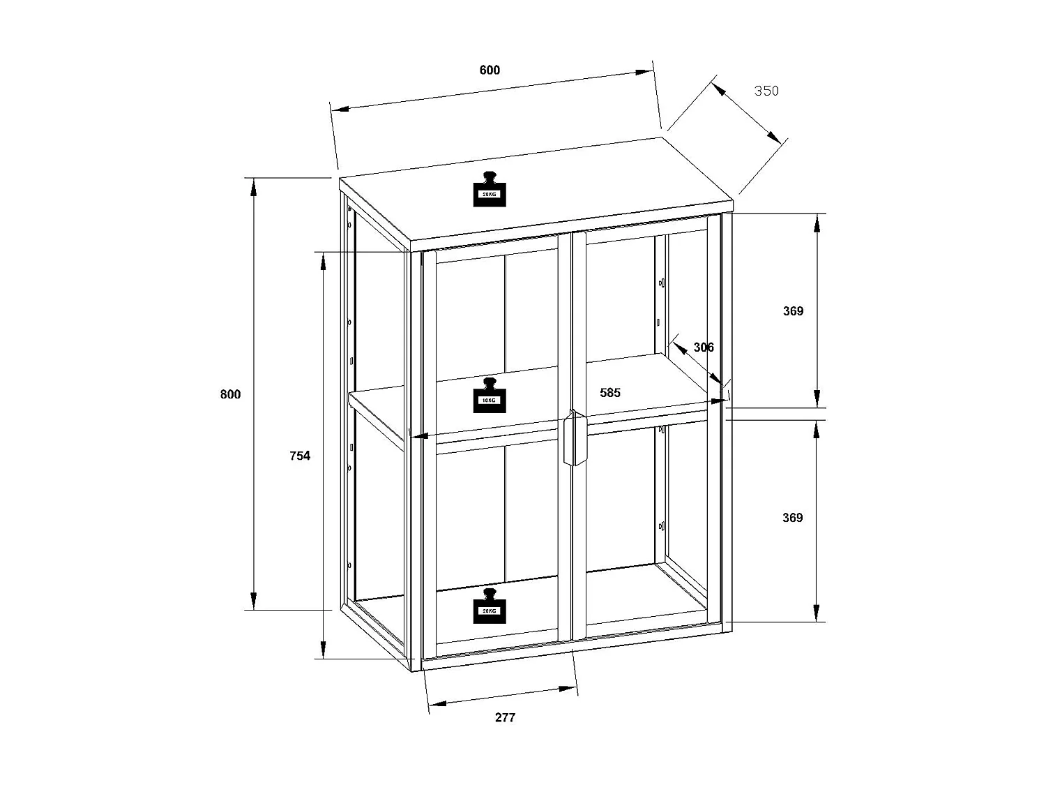 Vitrine murale Vitrine suspendue en verre Floka M