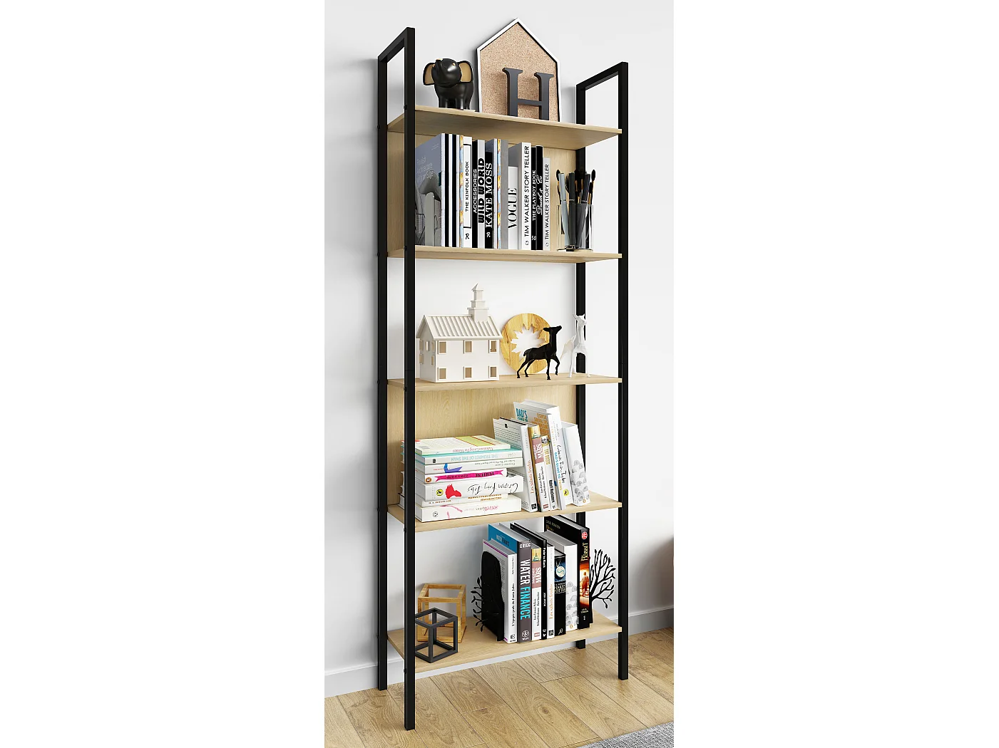 Office Shelf & Bookcase Flakos Honey oak H. 165 x W. 62 x D. 24 cm