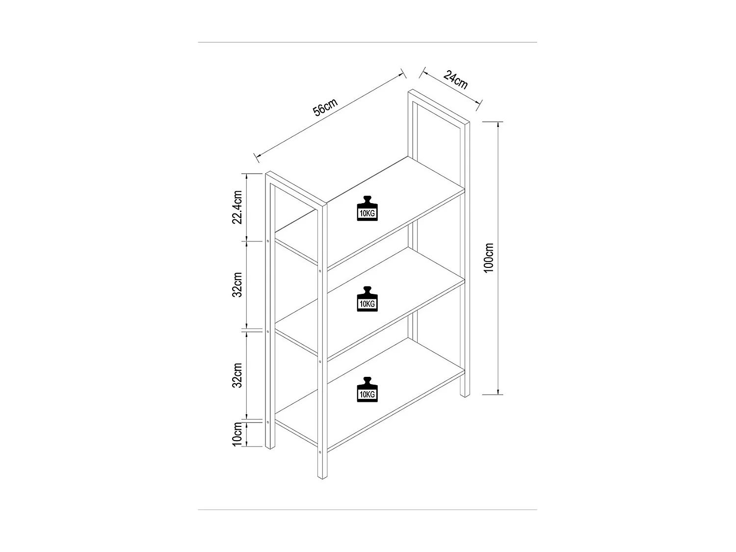 Office Shelf & Bookcase Flakos White H. 100 x W. 56 x D. 24 cm