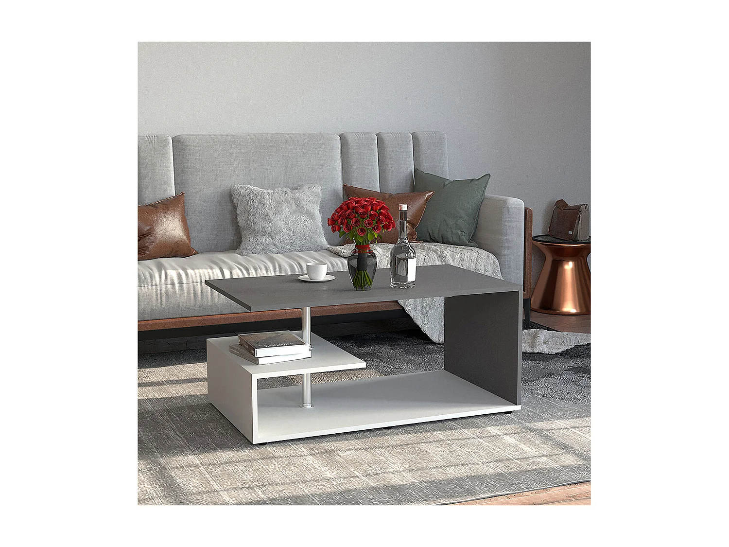 Side table & coffee table Maliso White / Anthracite H. 42 x W. 91 x D. 53 cm