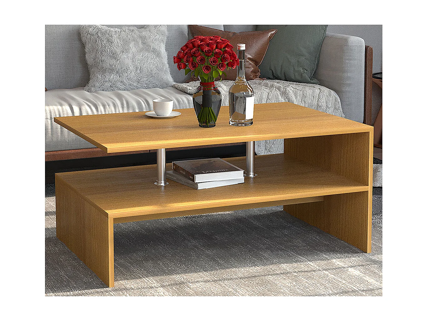 Mesa de café de madeira VCM Sofatic Sala de estar Mesa de mesa lateral Mesa de café Maliso L (faia)