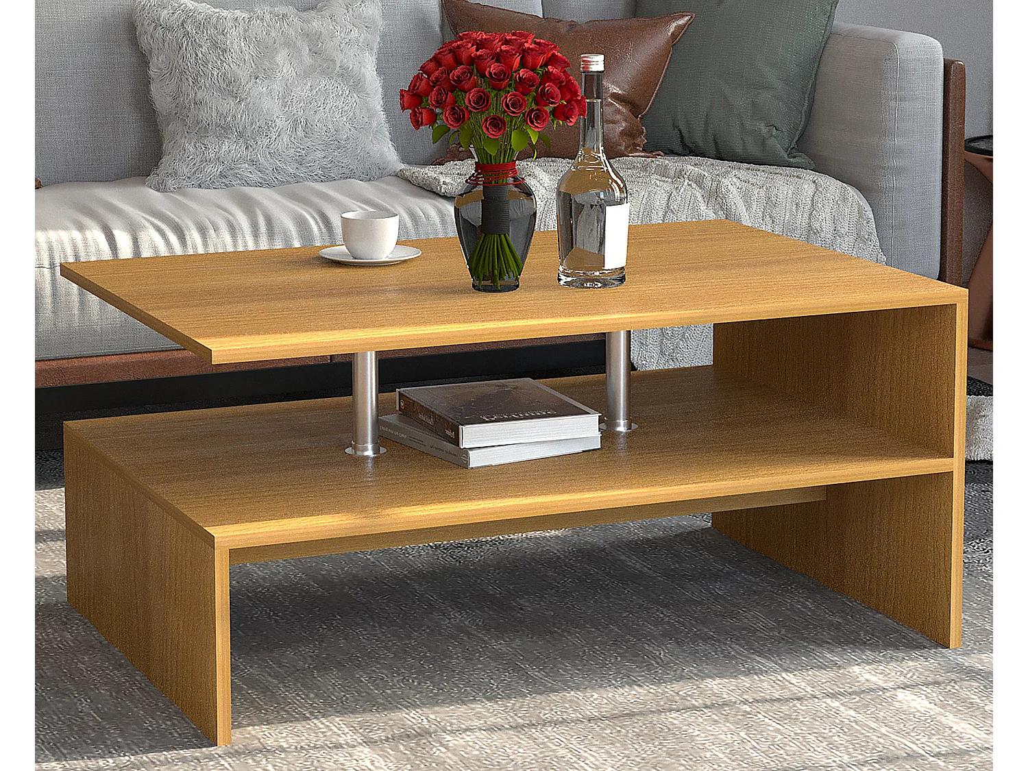 Mesa de café de madeira VCM Sofatic Sala de estar Mesa de mesa lateral Mesa de café Maliso L (faia)